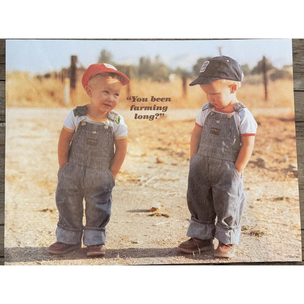 Vintage 1983 OshKosh Bgosh You Been Farming Long Poster 18x14 Hickory Stripe Art